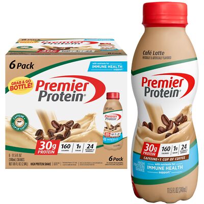 Premier Protein Shake Café Latte 30g Protein 1g Sugar 24 Vitamins Minerals Nu...
