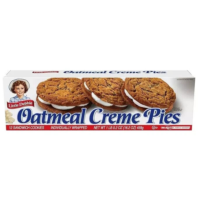 Little Debbie Oatmeal Crème Pies, 12 Individually Wrapped Sandwich, 16.2 oz Box