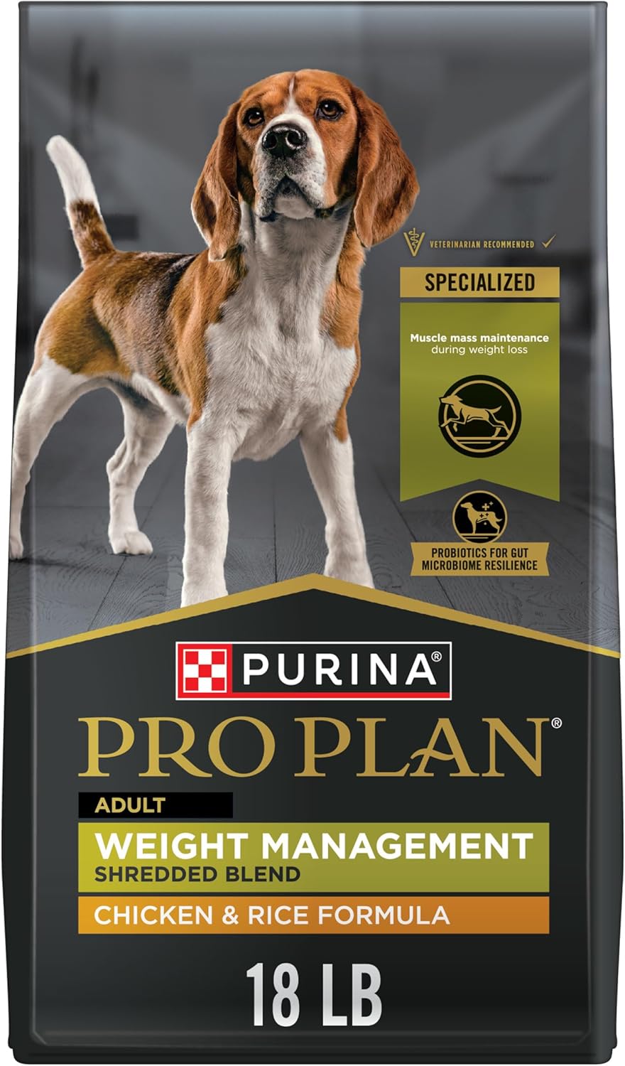 Purina Pro Plan Dog Food, Weight Mgmt, Shredded Chicken & Rice, 34 lb Bag