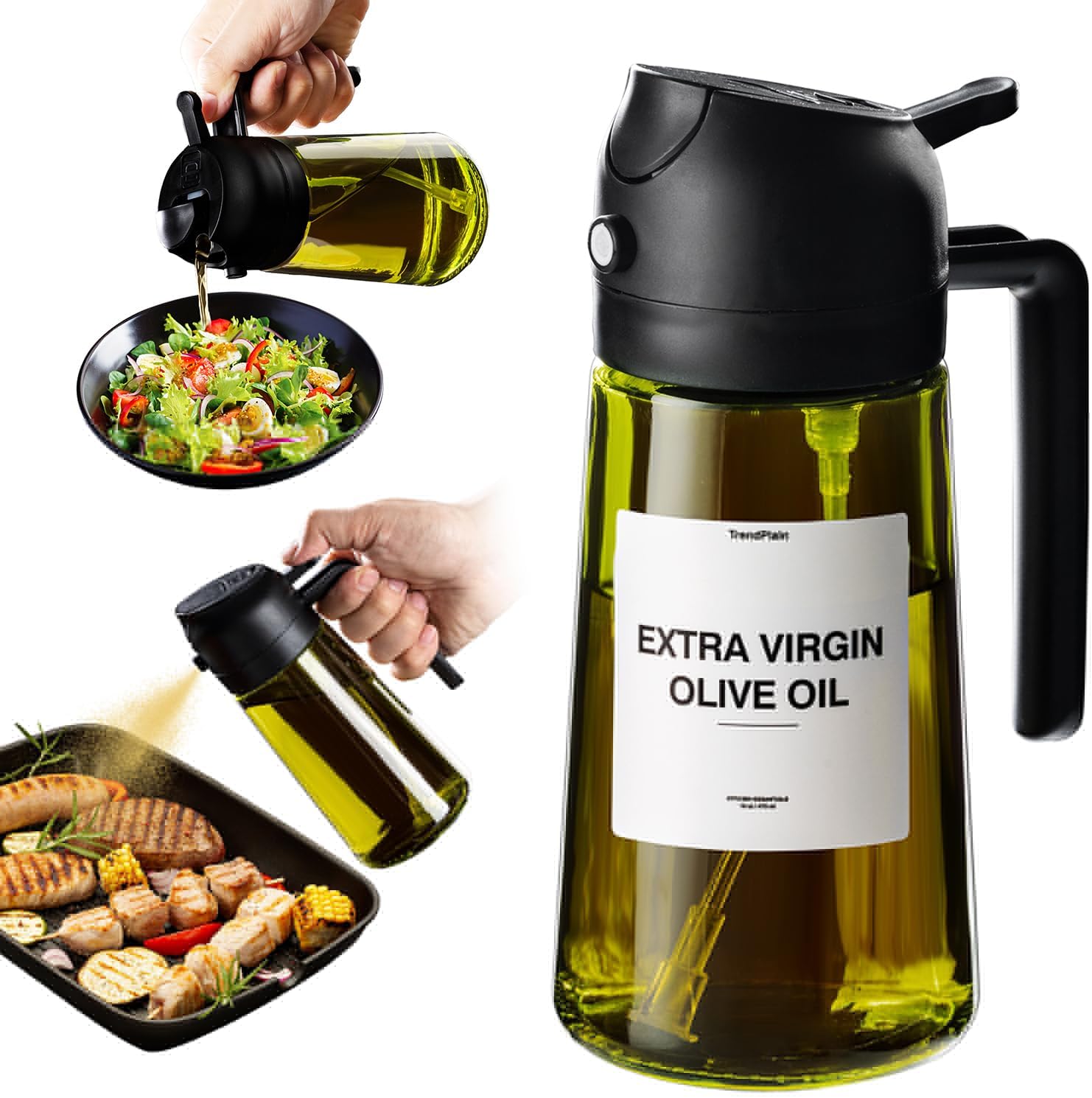16oz/470ml Glass Olive Oil Sprayer Cooking 2in1 Olive Oil Dispenser for Kitchen