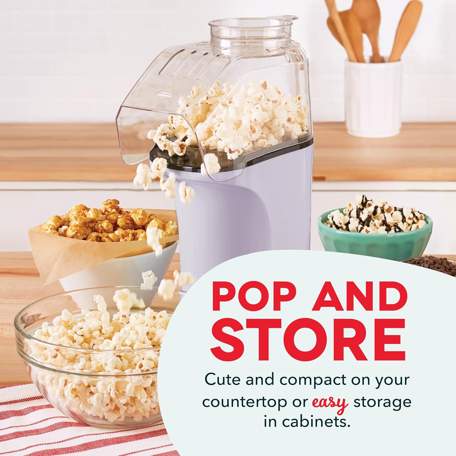 DASH Hot Air Popcorn Popper 16 Cups Measuring Cup Butter Melting Easy Snack