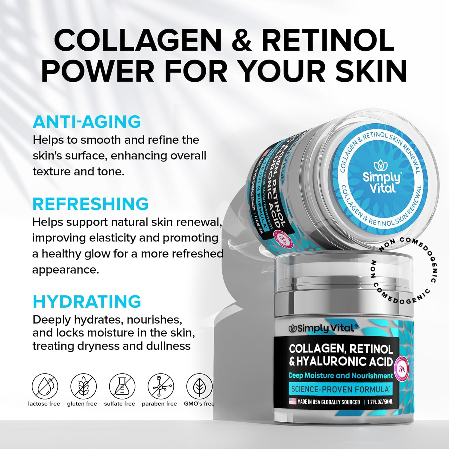 Collagen, Retinol & Hyaluronic Acid Cream - Anti-Aging Face Moisturizer for Face