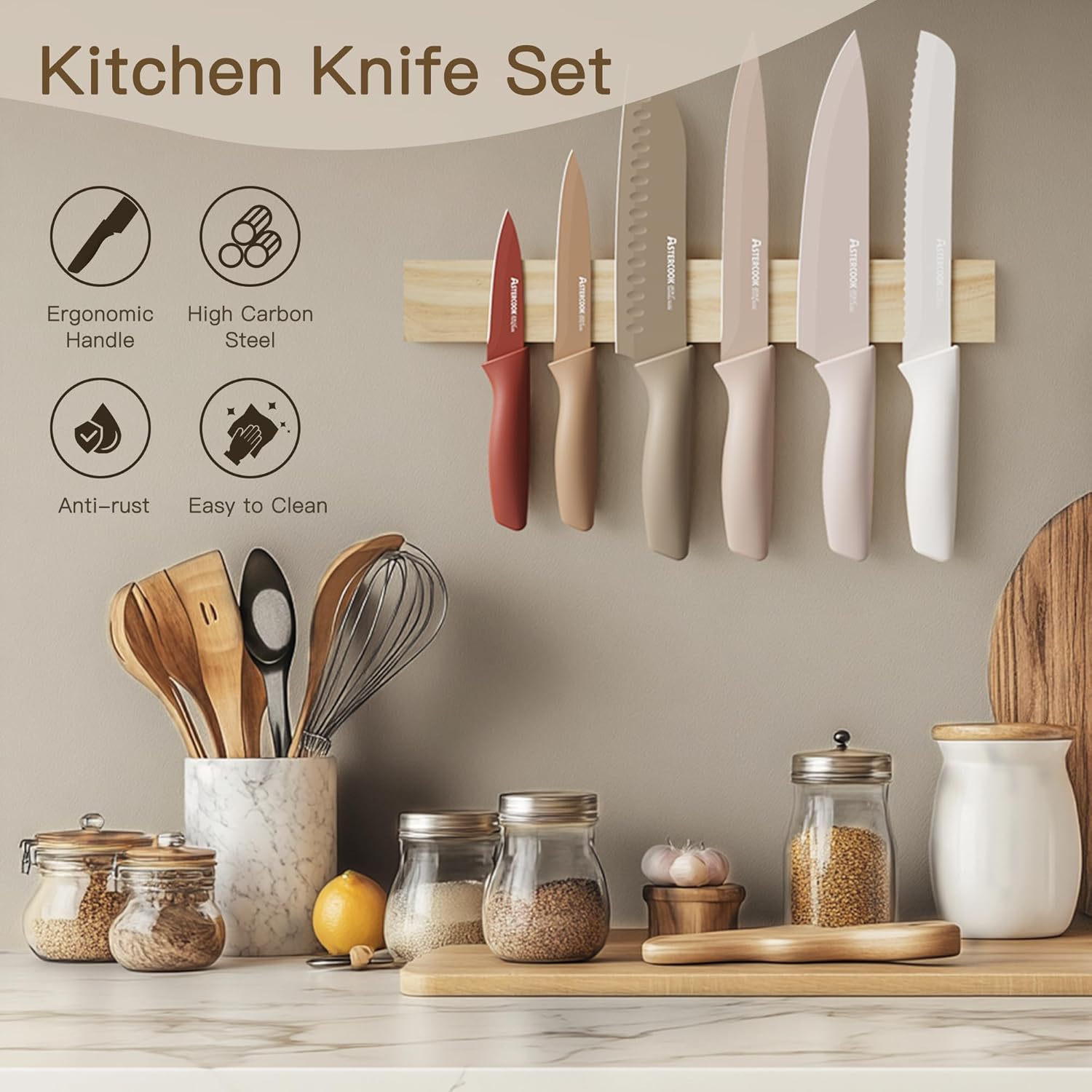 Knife Set, 13 Pieces Kitchen Knives Set with Healthy Anti-Rust Coating