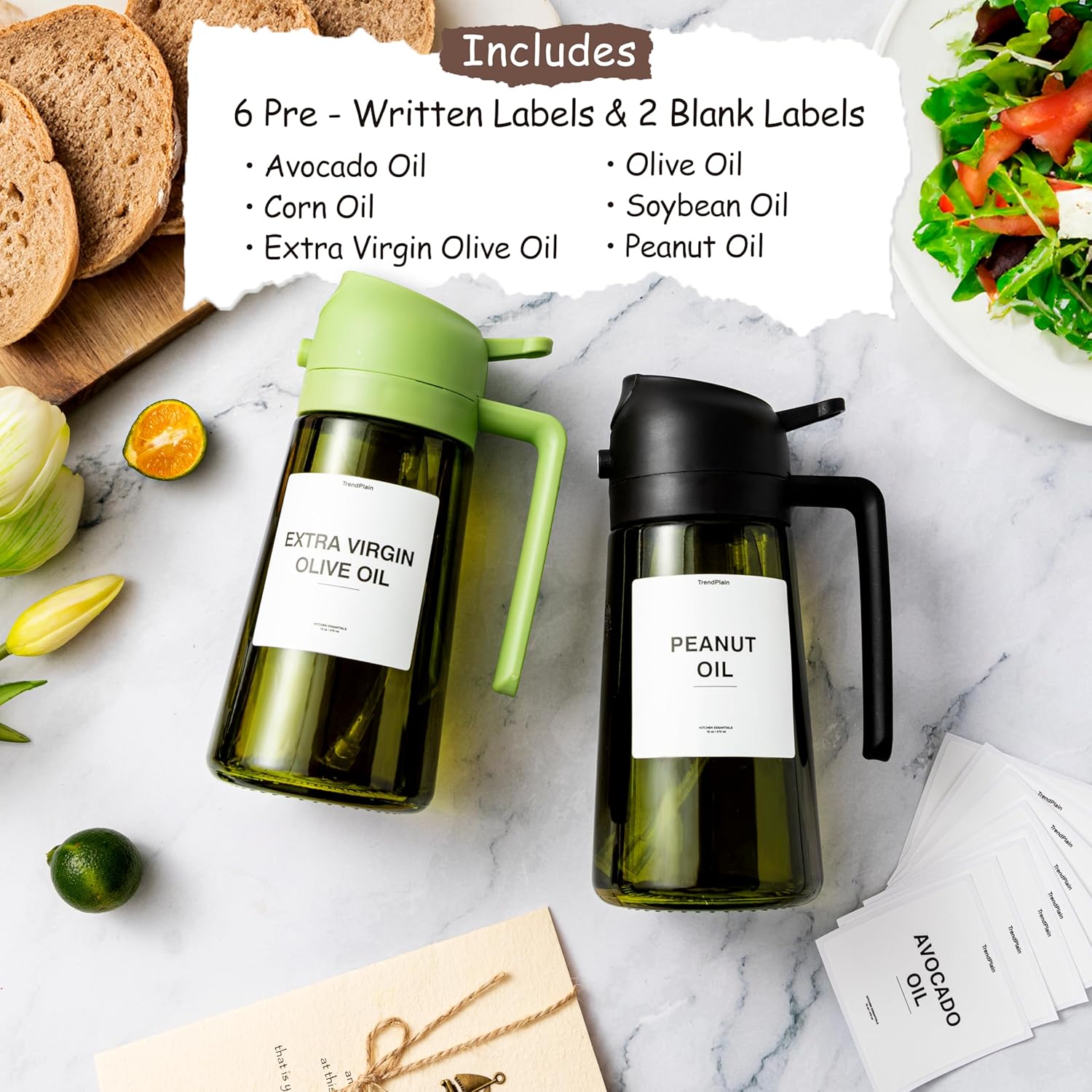 16oz/470ml Glass Olive Oil Sprayer Cooking 2in1 Olive Oil Dispenser for Kitchen