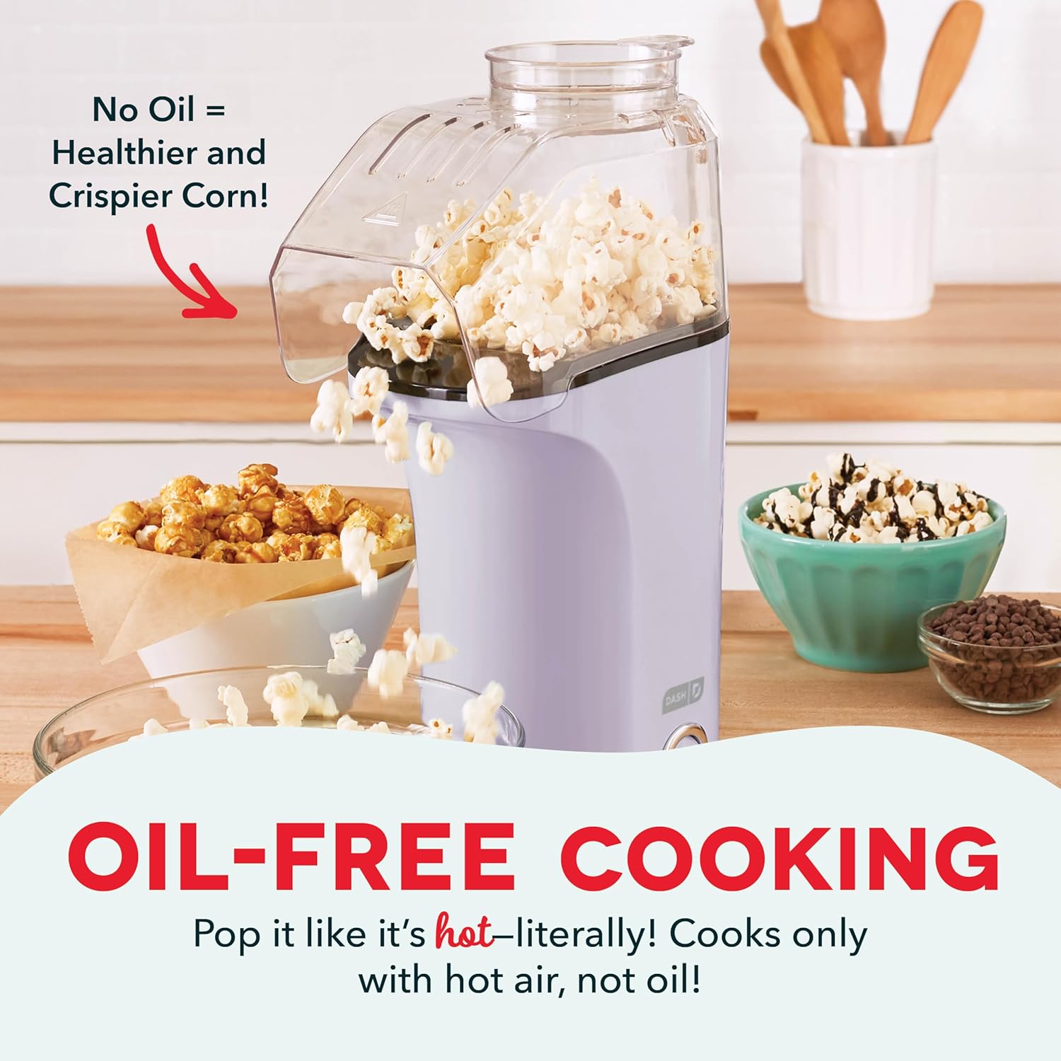 DASH Hot Air Popcorn Popper 16 Cups Measuring Cup Butter Melting Easy Snack